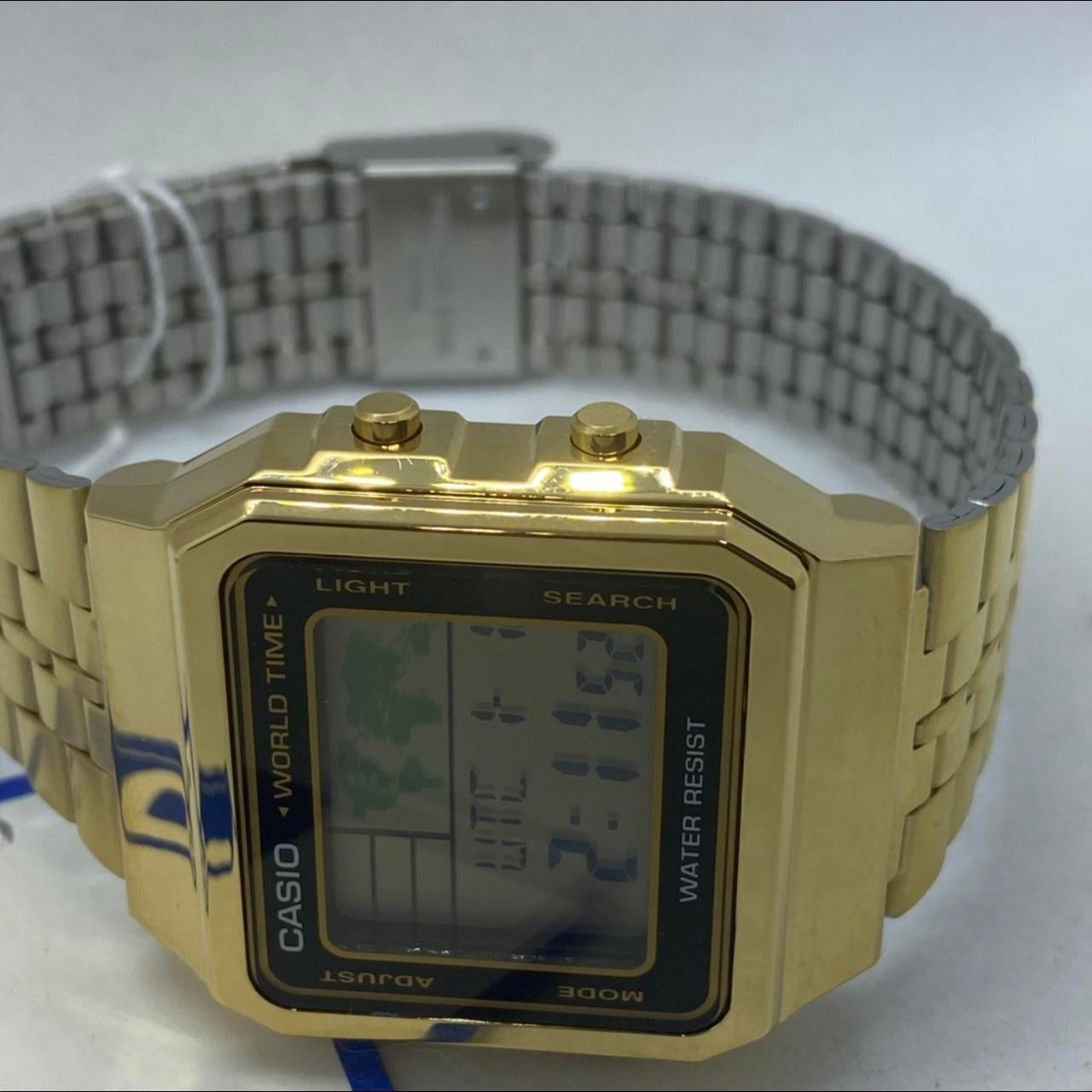 Casio Goldtone Color
Watch ,
Unisex Wrist Size ,
Adjustable Band
Band Expand up to 8 inches Long,
35 mm Diameter New Item
Stainless Steel
Digital Movement