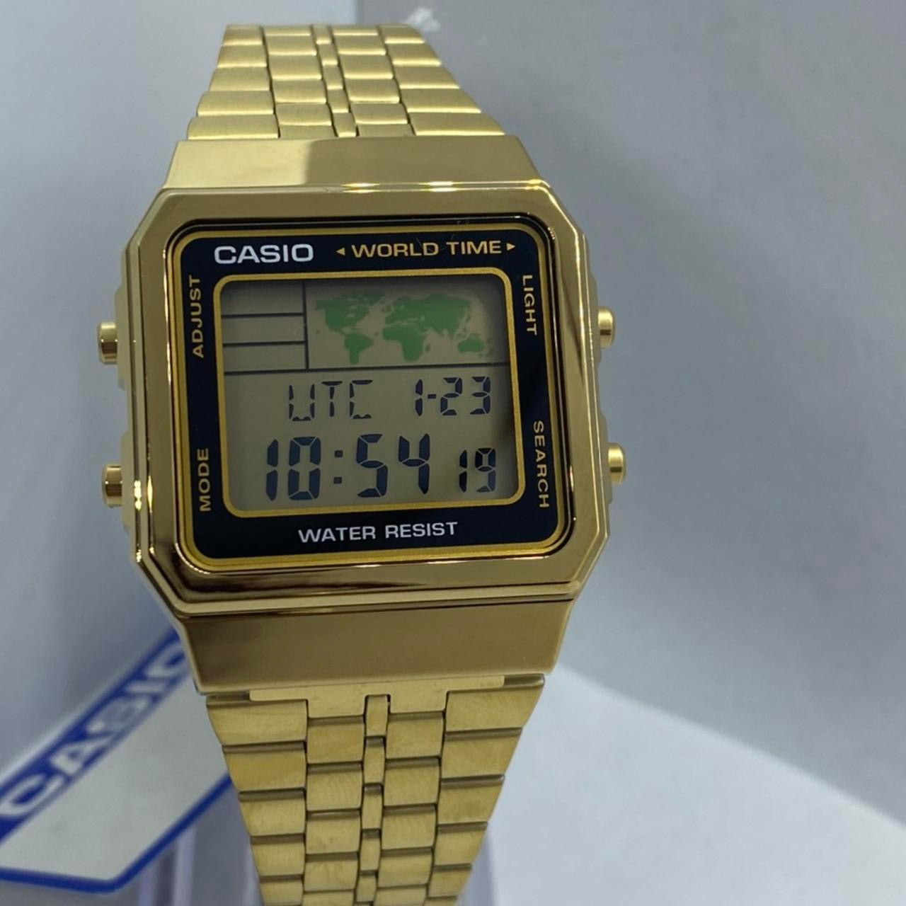Casio Goldtone Color
Watch ,
Unisex Wrist Size ,
Adjustable Band
Band Expand up to 8 inches Long,
35 mm Diameter New Item
Stainless Steel
Digital Movement