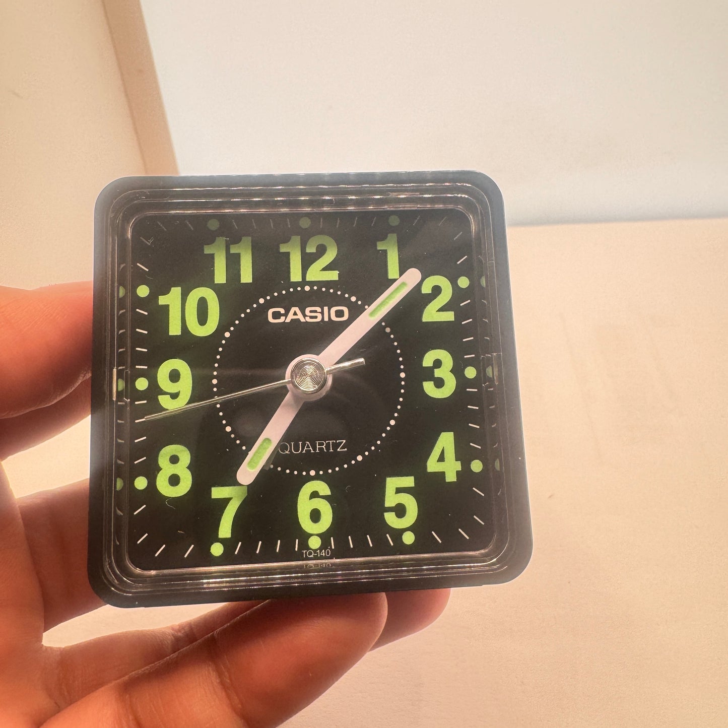 Small Alarm Clock By Casio Brand , Size 2”x 2” . Run by Battery AA . New Item