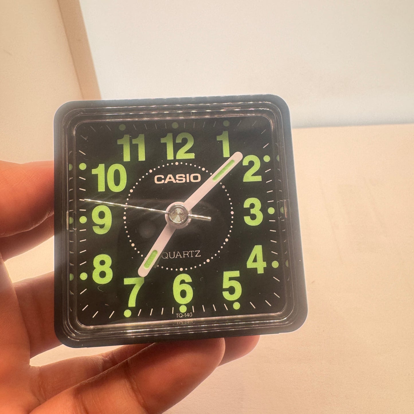 Small Alarm Clock By Casio Brand , Size 2”x 2” . Run by Battery AA . New Item