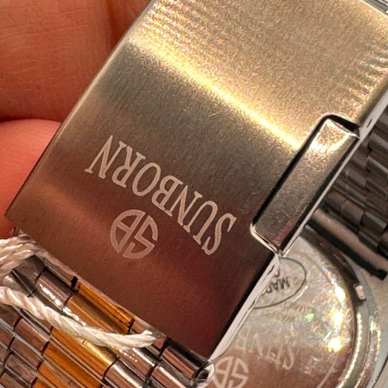 Sunborn Brand Watch for Men , 40mm Diameter , Brand New Item , Stainless Steel , Water Resistant , With Tag Still Attached . Color Mix Goldtone and Gray , with Date, Ships from NEW JERSEY
