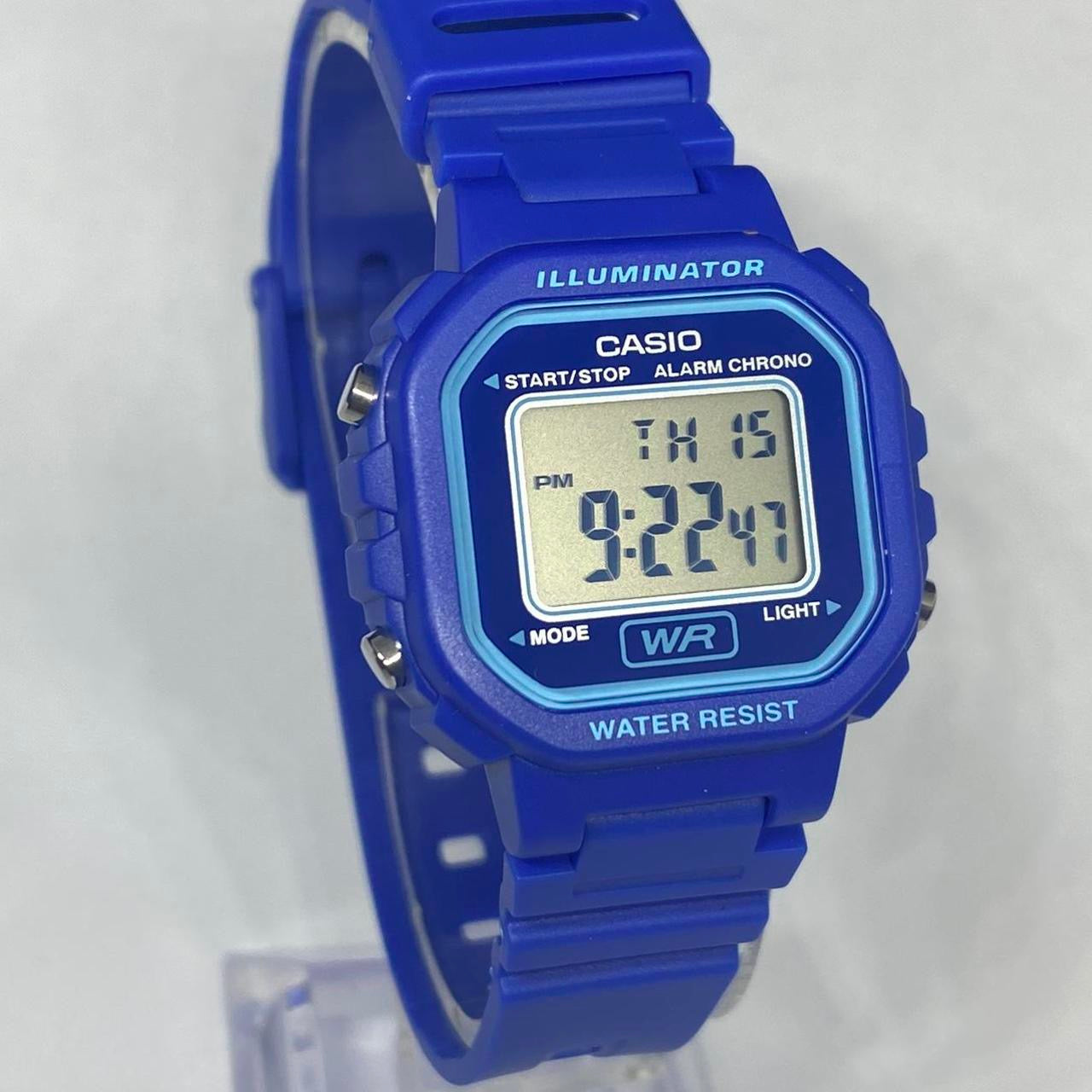 Casio small watch for ladies or young teen . Digital Movement , Color Blue 30mm Diameter , New Item, Fits up to 7 inches LONG , New ITEM