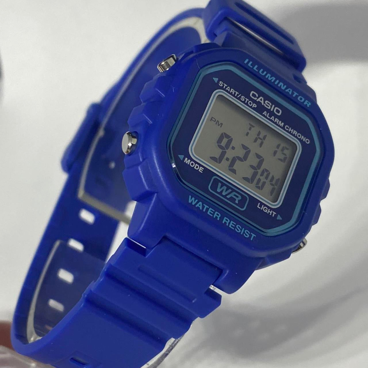 Casio small watch for ladies or young teen . Digital Movement , Color Blue 30mm Diameter , New Item, Fits up to 7 inches LONG , New ITEM