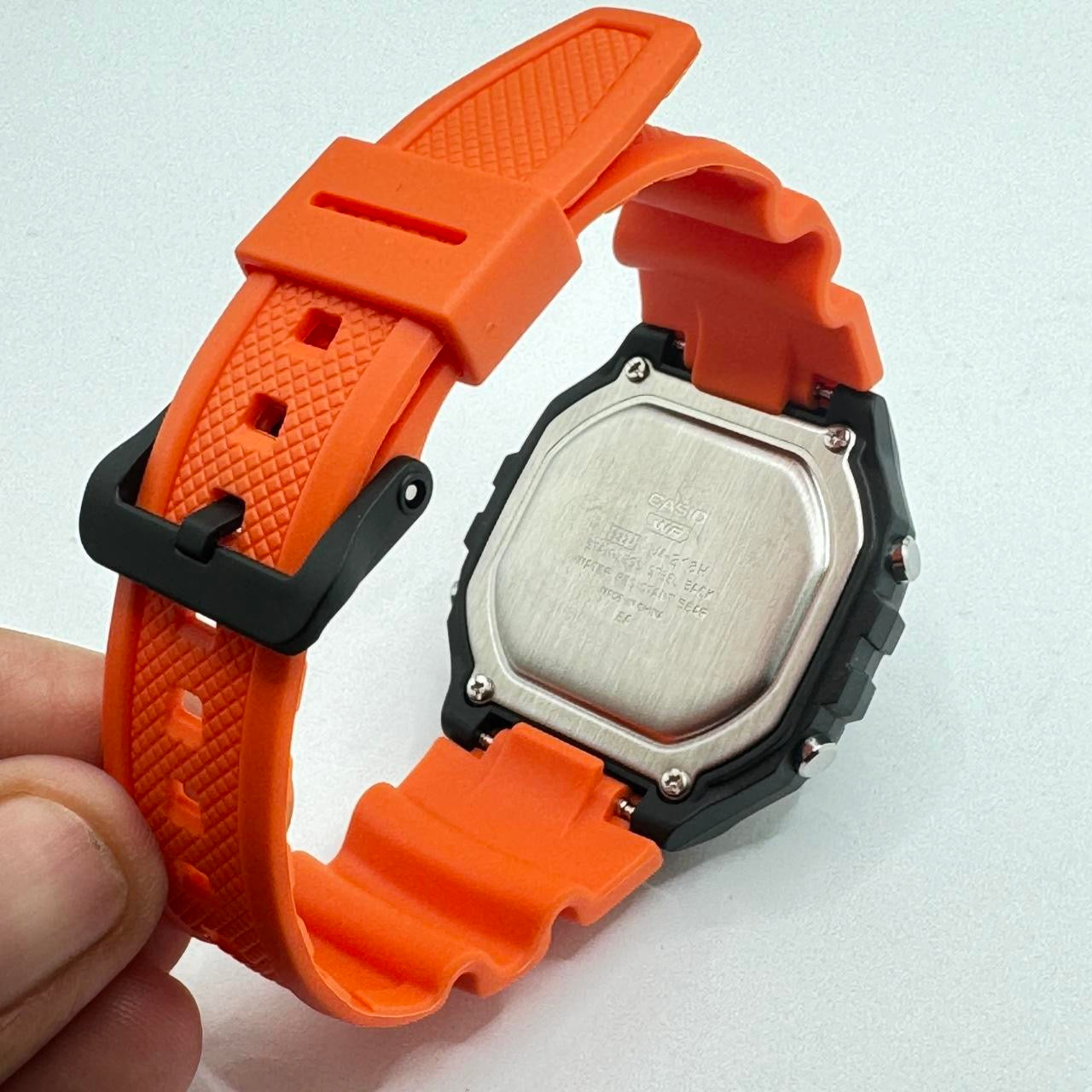 Casio Watch For Men or Young Teen Watch Fits up to 9 inches Long Digital Movement Light , Calendar , Timer Stop, Color light red New ITem Rubber Band 9 inches long 40 mm Diameter 