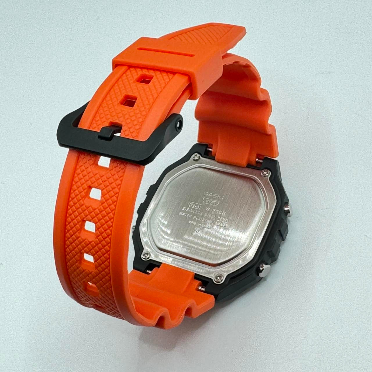 Casio Watch For Men or Young Teen Watch Fits up to 9 inches Long Digital Movement Light , Calendar , Timer Stop, Color light red New ITem Rubber Band 9 inches long 40 mm Diameter 