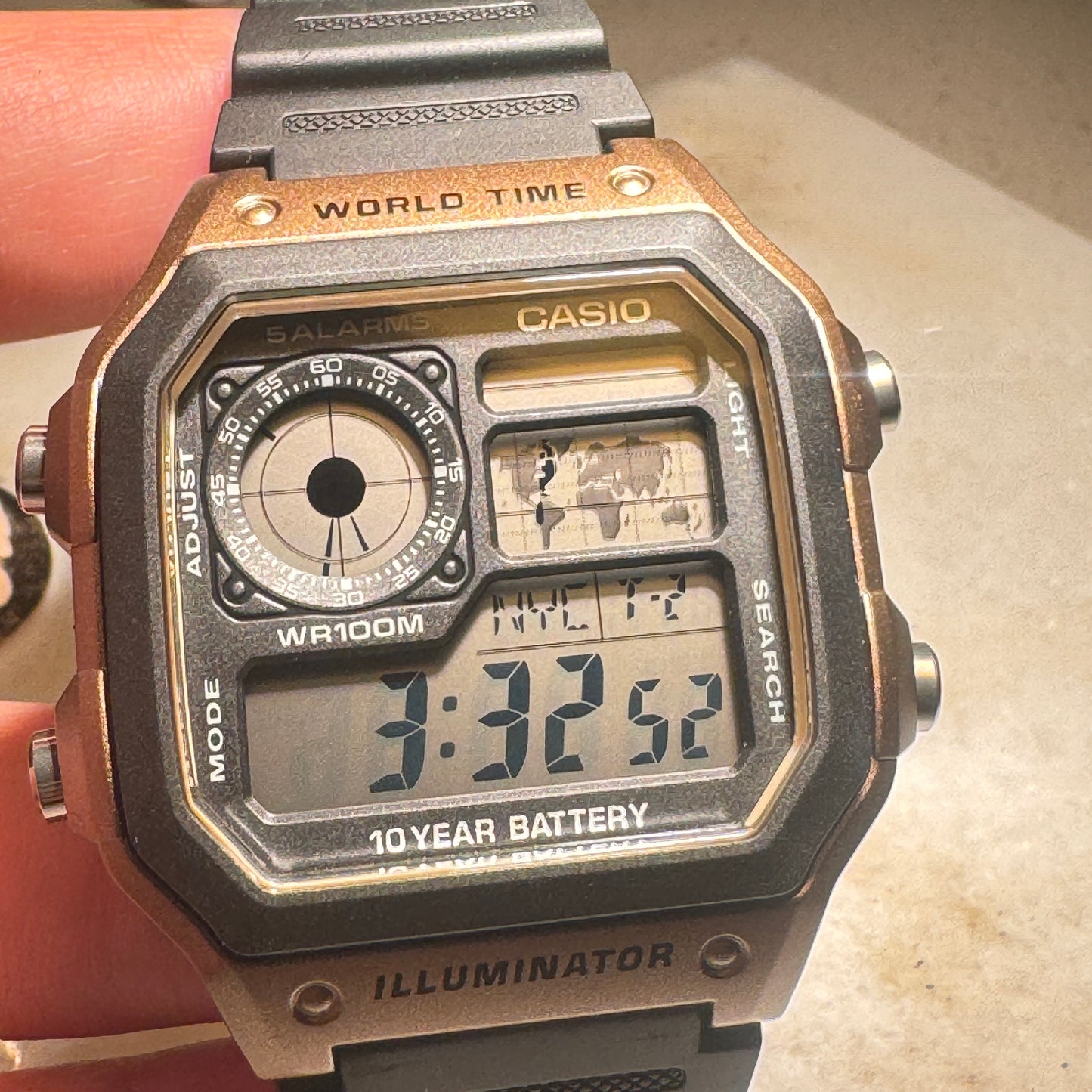 Casio Watch Men , Teen or Men Size 40 mm Diameter Digital / Alarm / Timer / Light Digital This is brand new design just came Rubber Band , Brown and Black Color Fits 9 inches Long Brand New Item 