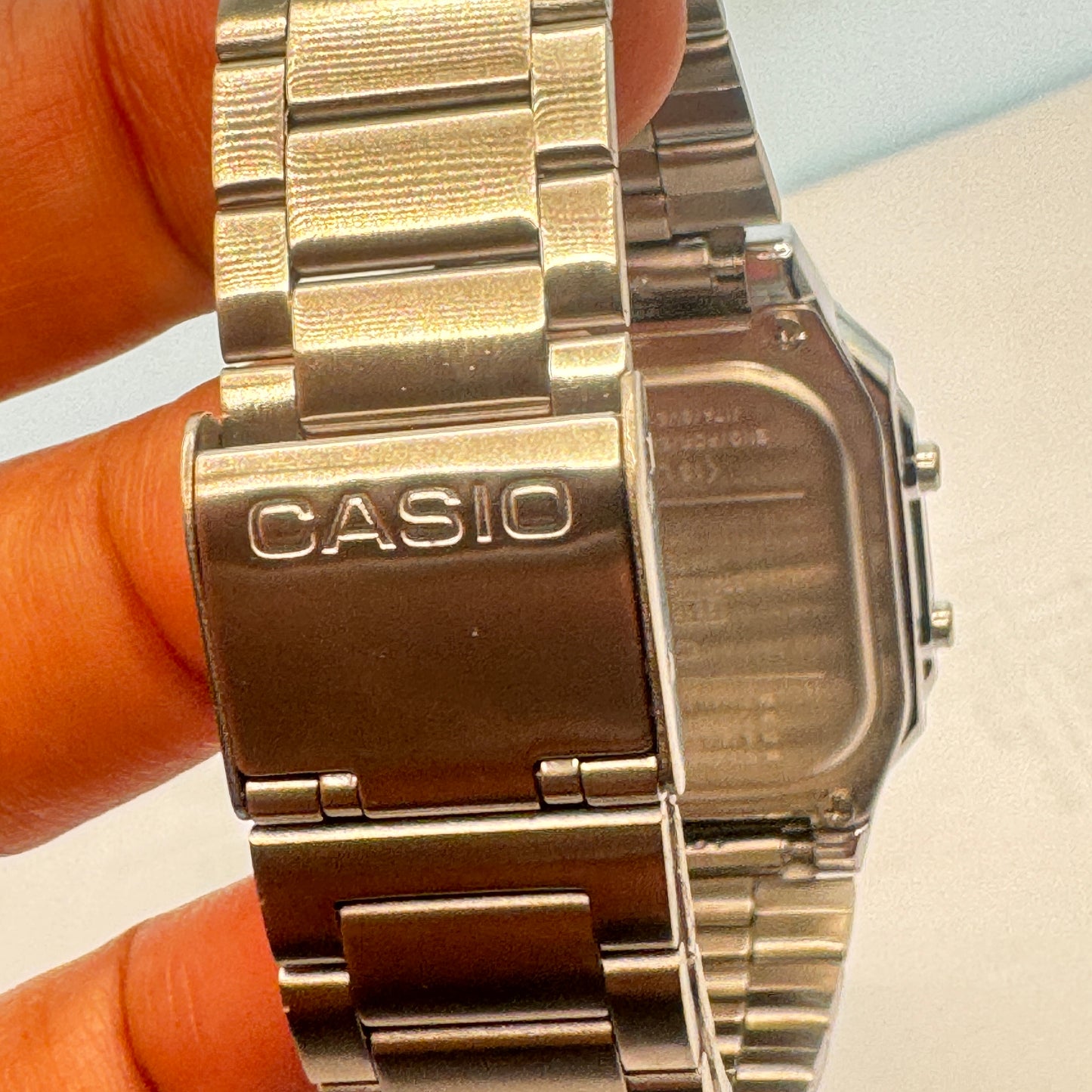 Casio Watch for Ladies or for Men  or for Young  Teen 

36mm  Case Diameter 
Lightweight in your wrist 
This is a brand new item 
Color Gray 
Water Resistant 
Wrist fits up to 8 inches LONG 
Stainless Steel Gray Band