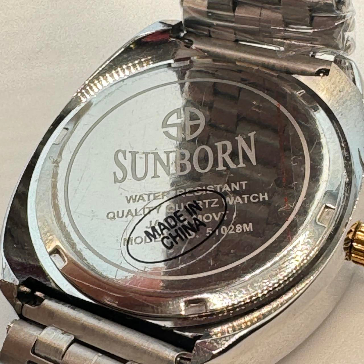Sunborn Brand  Watch for Men , 40mm Diameter , Brand New Item ,  Stainless Steel ,  Water Resistant , With Tag  Still Attached . Color Mix Goldtone and Gray , with Date, Ships from NEW JERSEY